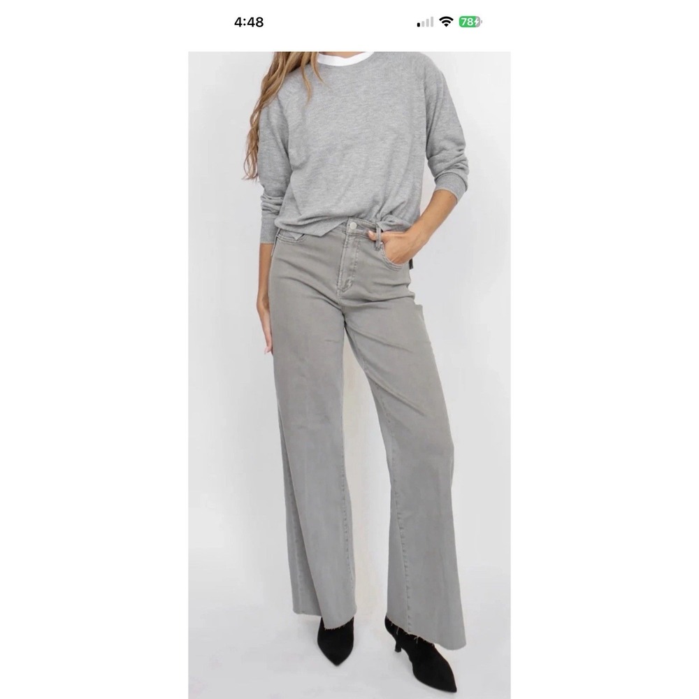Dear John Fiona Wide Leg Jeans Womens Size 26 Grey Washed Raw Frayed Hem